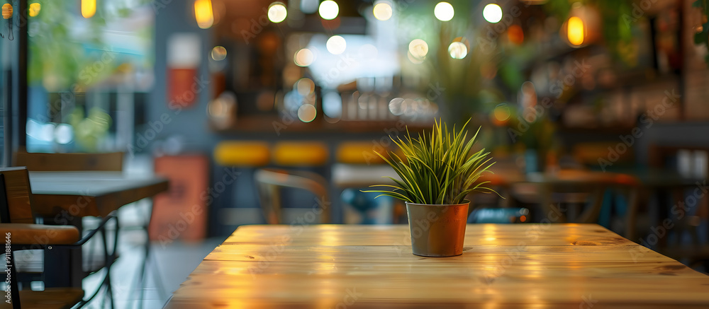 Poster blurry backdrop of a common eatery with focused area suitable for text or caption, also known as a c