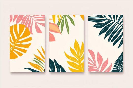 Collection of modern welcome cards with elegant handdrawn style illustrations and vibrant colors