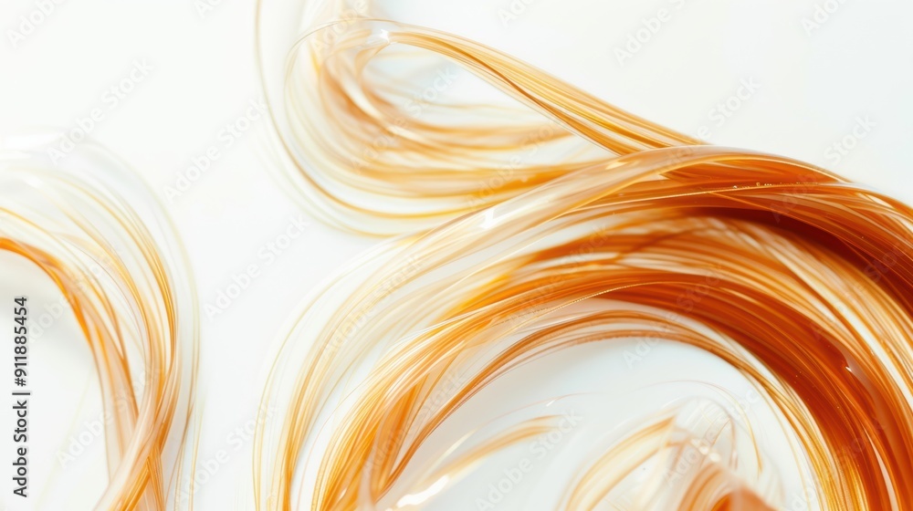 Poster abstract composition with intertwining smooth orange and white lines flowing on a white backdrop