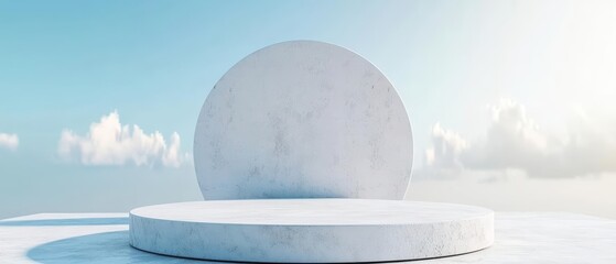 Minimal empty podium under sunlight filtering through