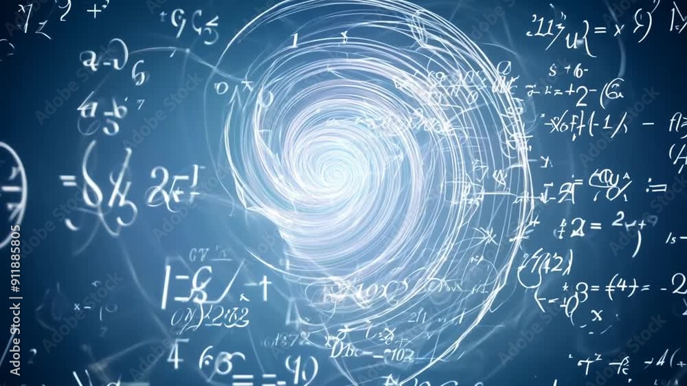Poster swirling mathematical formulas against a blue background generative ai