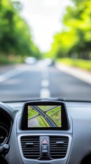 Navigation system, GPS display in car, guided route, Watercolor style