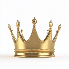 Majestic Crown Icon - 3D Render of Gold Royalty Symbol Isolated on White Background