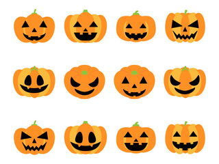 ハロウィンの色々なかぼちゃのイラストセット