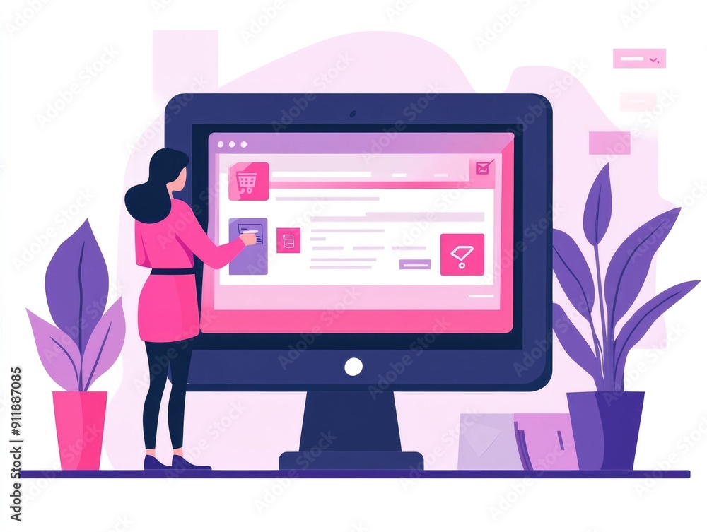Poster digital payment approval process for online transaction shown in a flat design with various icons an