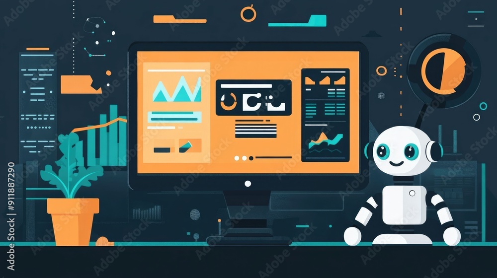 Poster robo advisor digital investment platform with ai powered analytics dashboard and modern geometric fl