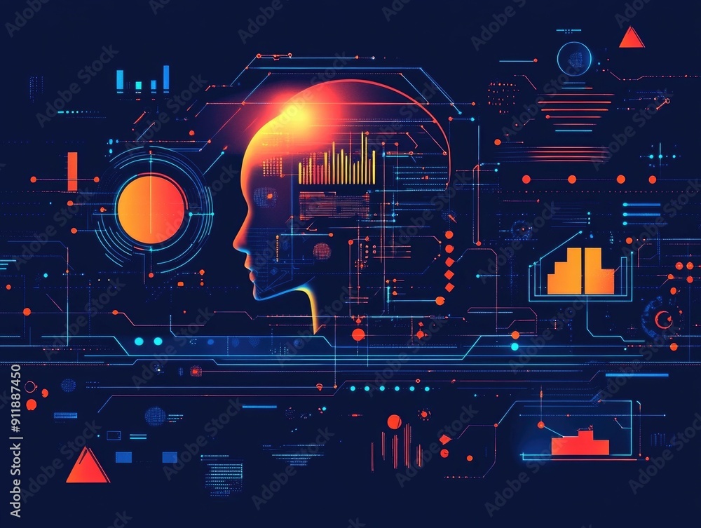 Poster cutting edge ai powered predictive analytics visualized in a sleek futuristic flat design this image