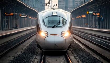 Fototapeta premium High-speed train, vibrant colors, dynamic scenes, urban setting, modern
