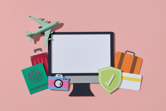 Travel Planning Concept With Computer And Paper Cutout Icons