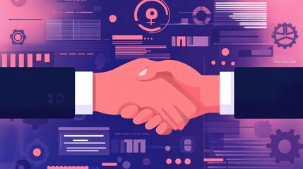 Automated Smart Contract Handshake Symbolizing Blockchain Technology Partnership and Digital Agreements Between Businesses or