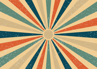Sun with Rays Retro Background. 90s Vintage Background.