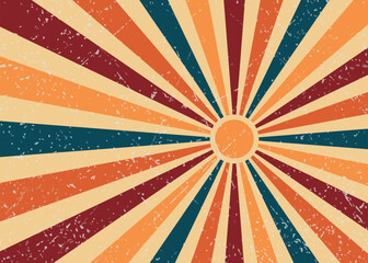 Sun with Rays Retro Background. 90s Vintage Background.