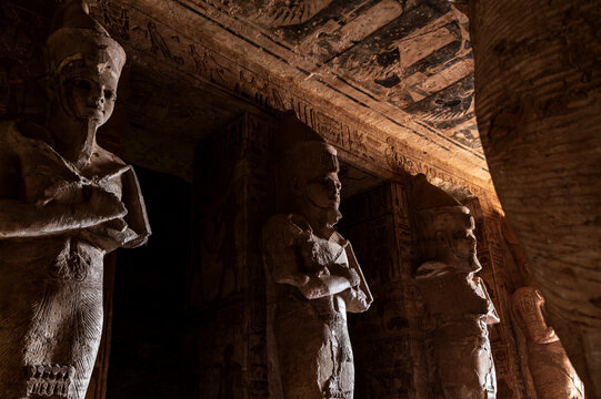 Row of Pharaoh Statues Inside Abu Simbel Temple, travelling Egypt