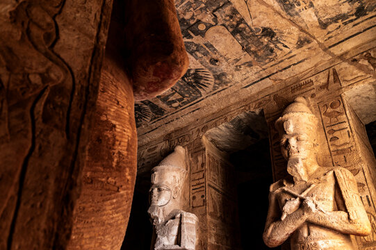 Row of Pharaoh Statues Inside Abu Simbel Temple, travelling Egypt