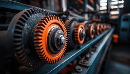 Fototapeta premium Industrial machinery, vibrant colors, close-up, industrial setting, detailed