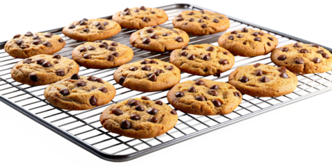 Chocolate Chip Cookies on Cooling Rack, Transparent Background