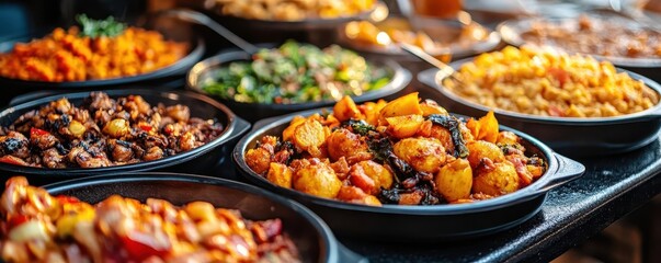 Local cuisine tasting, vibrant colors, delicious dishes, close-up, detailed