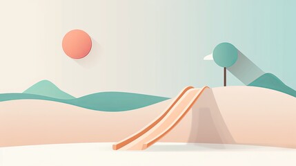 Simplistic playground with a slide, minimalist style, 2D vector illustration, plain shapes, muted tones