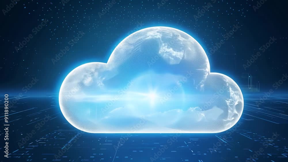 Poster digital cloud symbol representing data storage and security generative ai