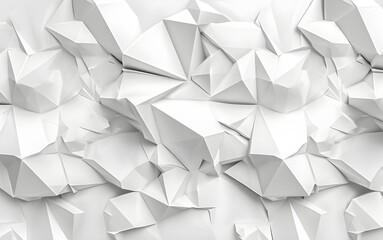 Abstract white background with low poly geometric shapes, 3D rendering illustration. Abstract wallpaper and space for text or design. Minimalistic concept of polygonal futuristic interior.