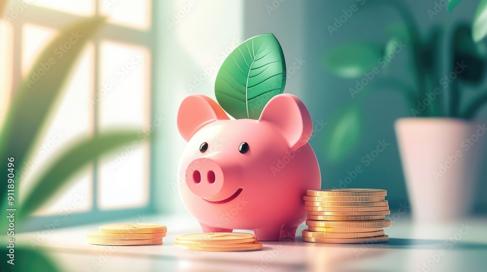 Poster flat design of a smart savings account with interest calculation depicting the concept of financial 