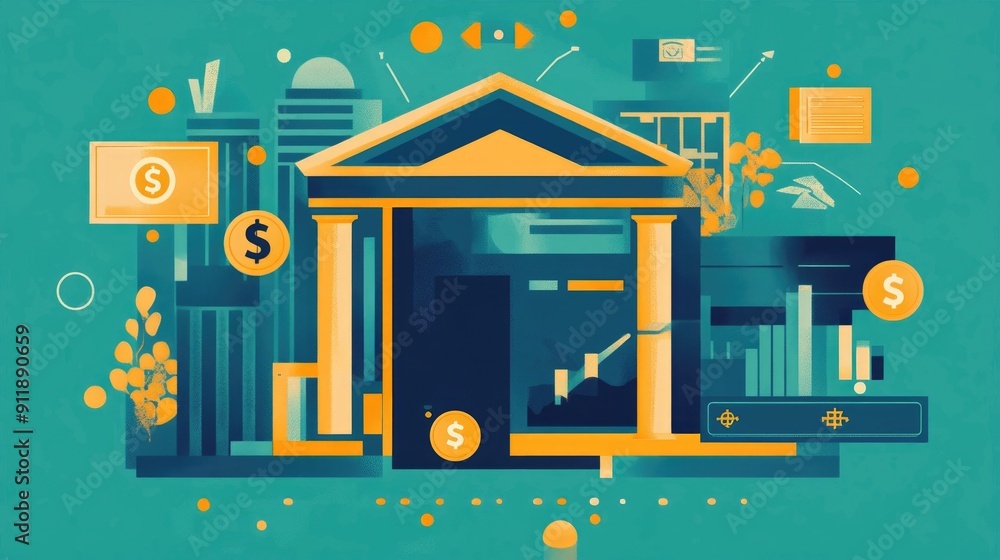 Poster secure mobile banking transactions with modern digital finance technology and icons flat design show
