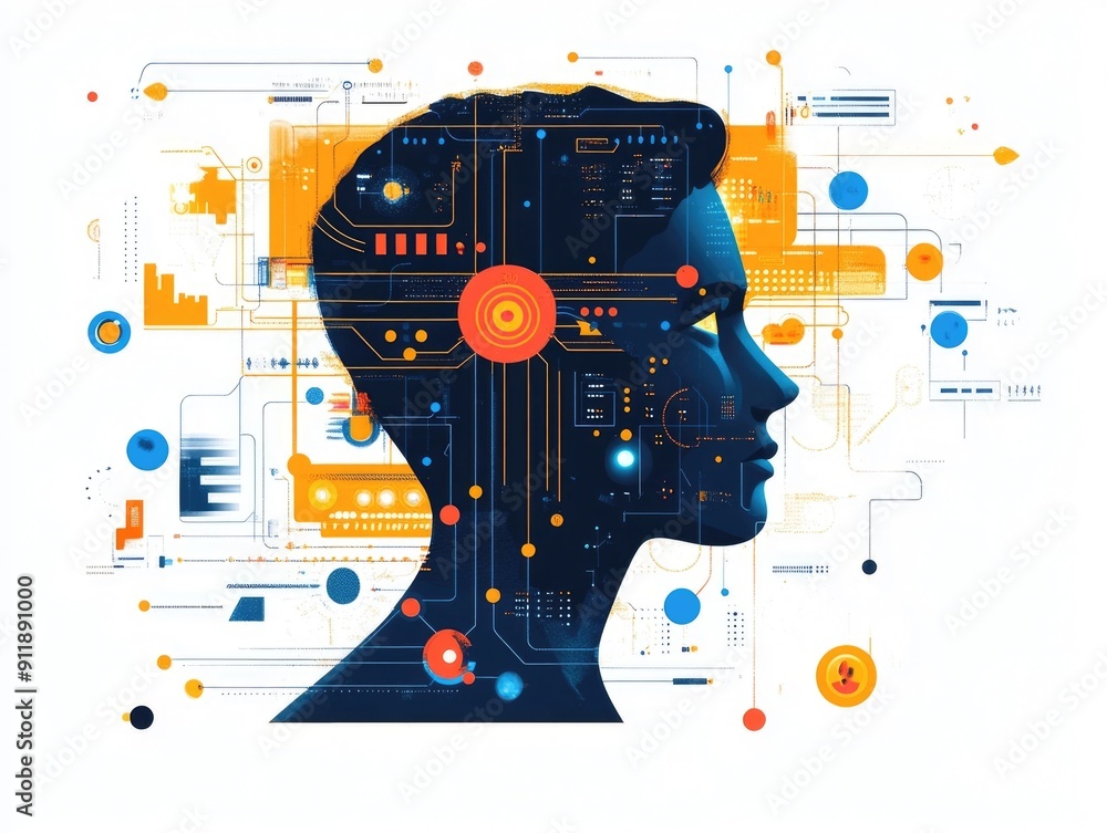 Poster this showcases the power of machine learning algorithms and fintech innovation the flat design eleme