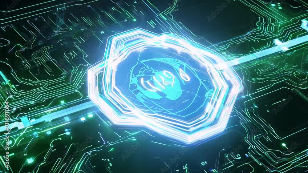 Poster hologram symbol of cloud computing on circuit background generative ai