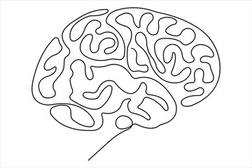 Human brain continuous one line drawing of art vector illustration and intelligence outline concept
