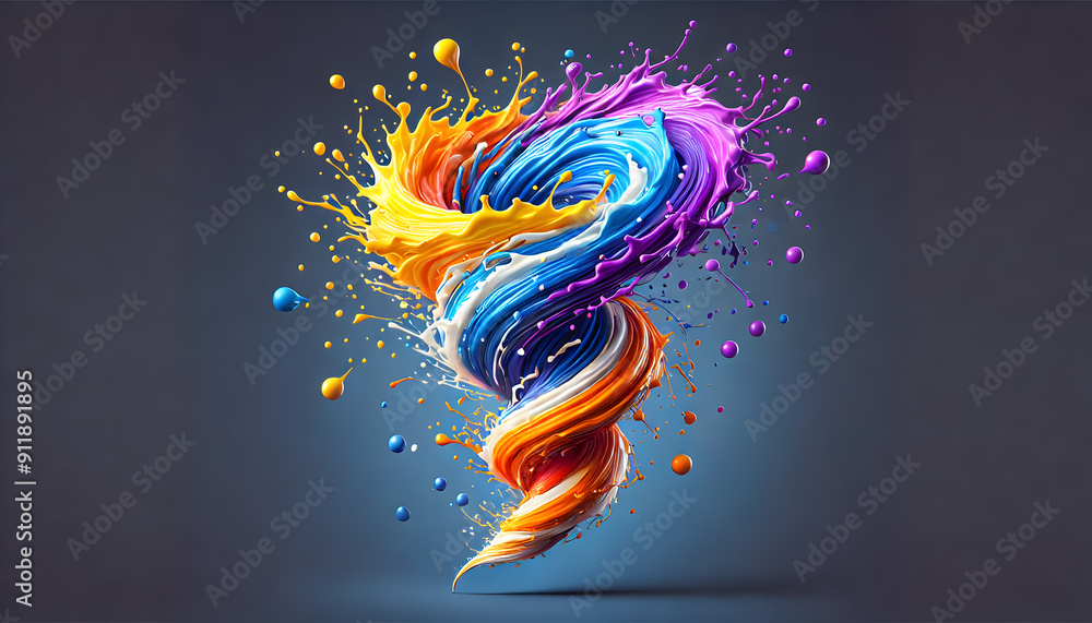Poster vibrant tornado of colorful fluid splash and abstract energy burst mesmerizing swirling motion and e