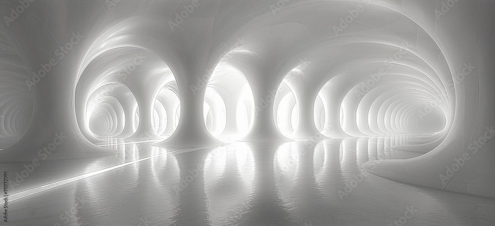 Poster white minimalism abstraction - futuristic architectural design with elegant arches and smooth surfac
