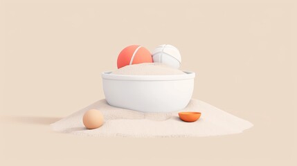 A sandbox with basic toys, simplistic design, minimalist 2D vector art, muted colors