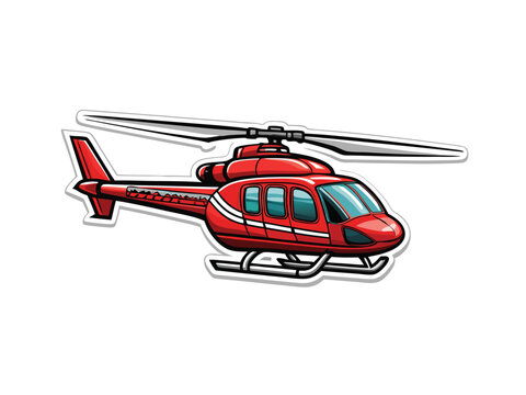 recommend clip art: A cartoon red helicopter with a white background, angled view, shadow around the outline.