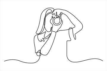 One continuous line drawing of camera linear style. Hand drawn minimalism design vector illustration.