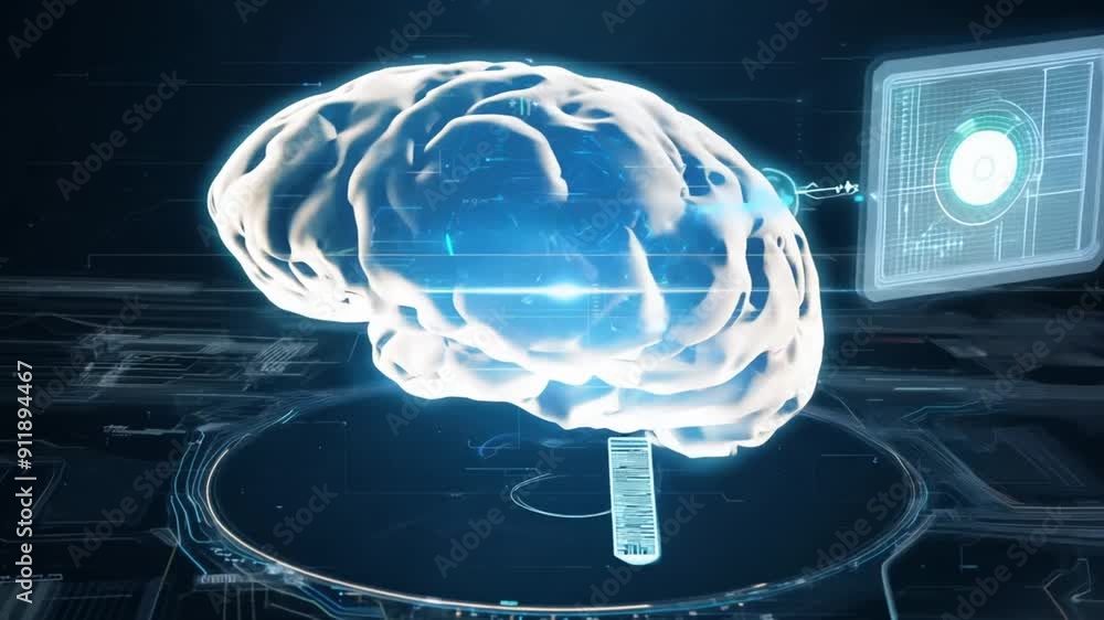 Poster futuristic ai brain visualization in modern cyber technology setting generative ai