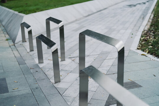 Modern Metal Bike Rack on Sidewalk
