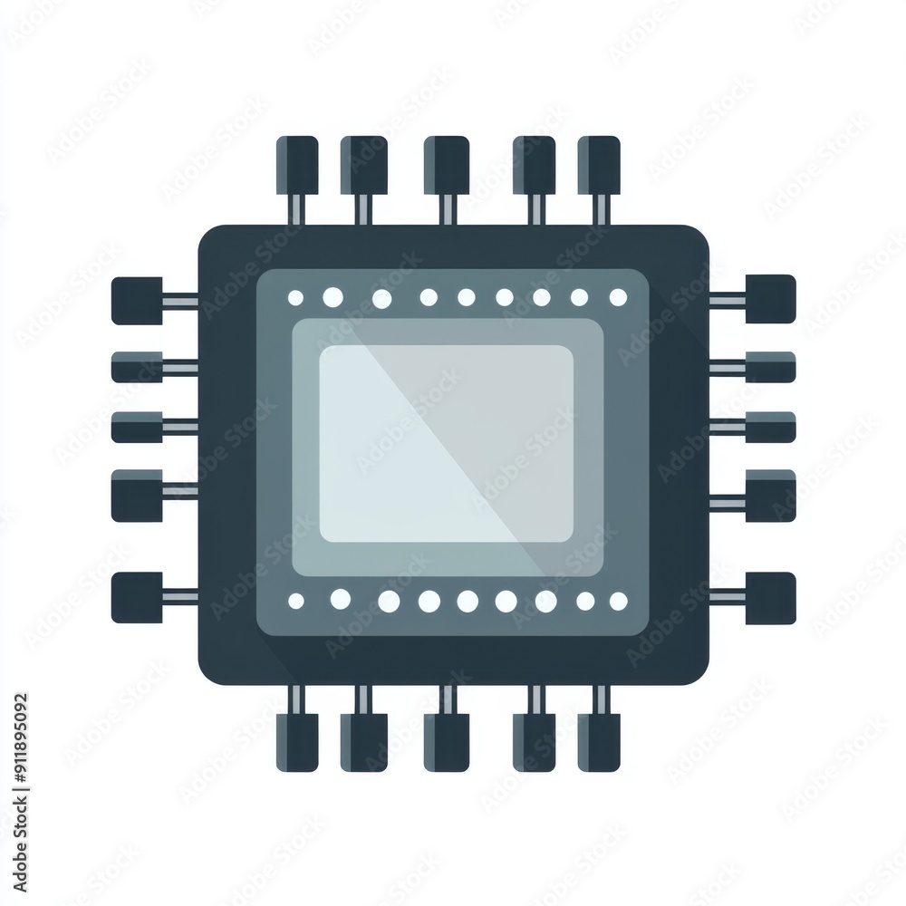Poster minimalist computer chip icon in flat design on white background