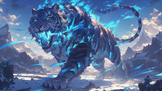 magical glowing prehistoric tiger