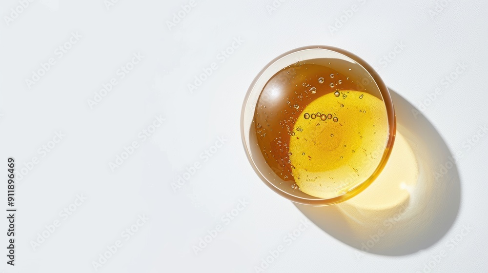 Poster bowl of honey is casting a long shadow on a white surface, creating an interesting visual effect