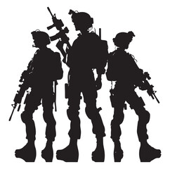 Soldier and Army Force vector silhouette black and white background.