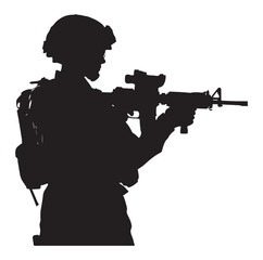 Soldier and Army Force vector silhouette black and white background.