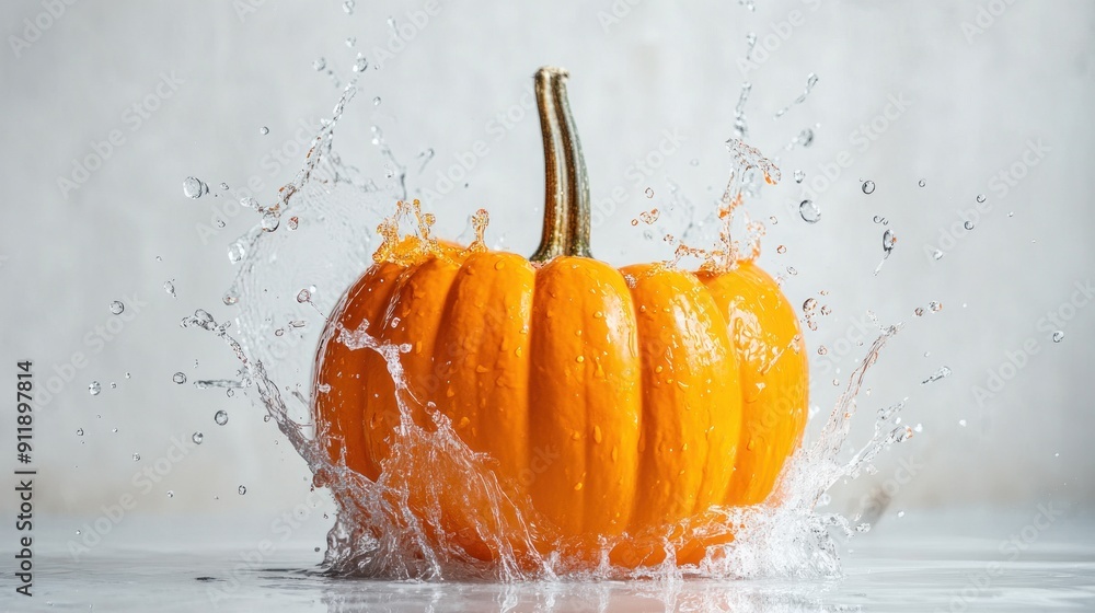 Wall mural Pumpkin Splashing in Water.