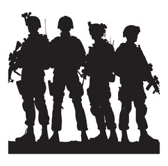 Soldier and Army Force vector silhouette black and white background.