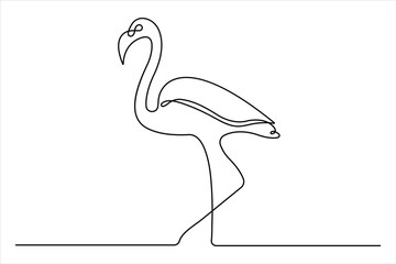 Flamingo continuous one line drawing of bird, flamingo simple contour drawing for modern minimalism design.