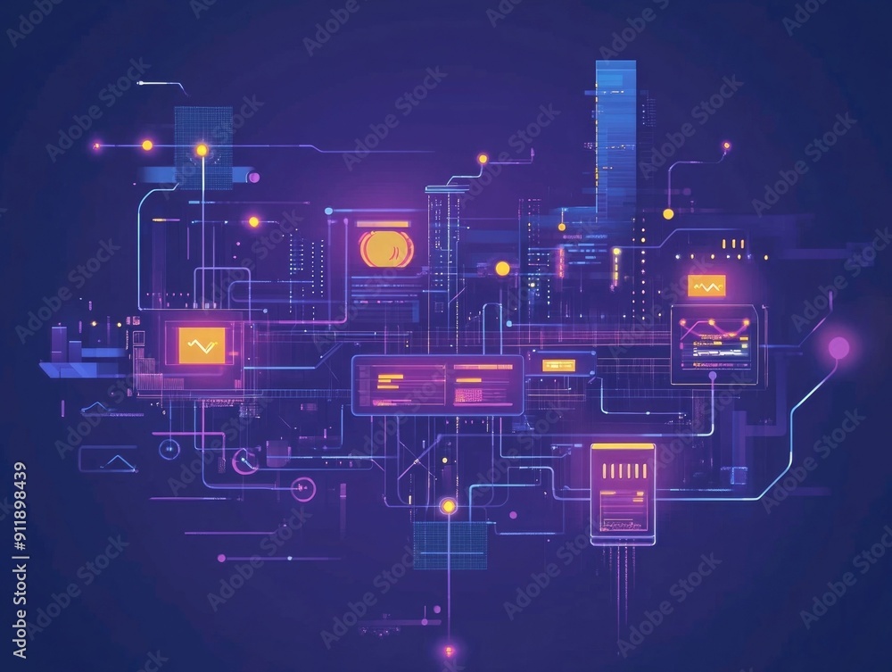 Poster stylized and abstract digital depicting the concept of software development api the complex technolo