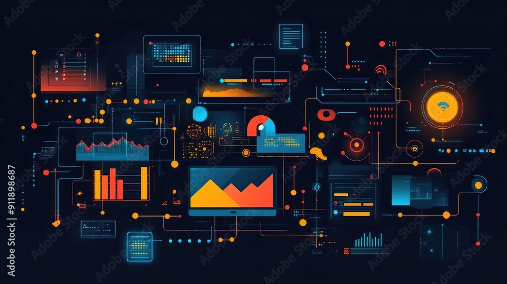 Poster futuristic coding and iot application development in flat design with geometric shapes infographics 