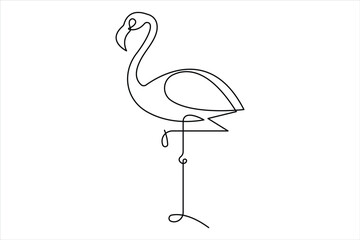 Flamingo continuous one line drawing of bird, flamingo simple contour drawing for modern minimalism design.