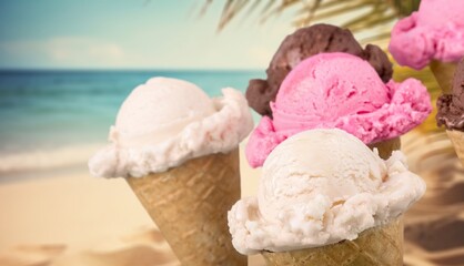 Tasty sweet cold ice cream at the beach