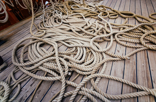 Nautical Rope on Wooden Deck