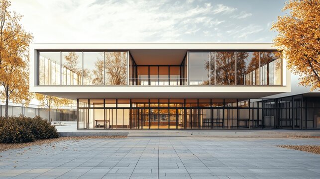 Bauhaus School, functional design with no ornamentation, midday lighting